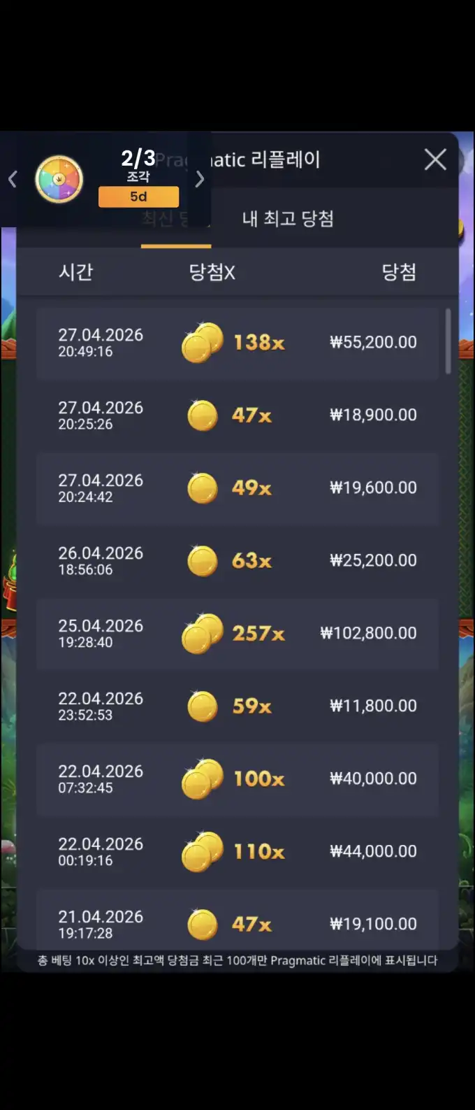 Pragmatic 리플레이 슬롯 당첨내역 이미지 슬롯머신후기 온라인슬롯추천 당첨금 ₩55,200.00, ₩18,900.00, ₩19,600.00, ₩25,200.00, ₩102,800.00, ₩11,800.00, ₩40,000.00, ₩44,000.00, ₩19,100.00